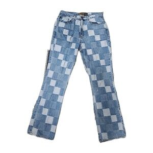 Crest Jeans Patchwork Checkerboard Denim Jeans Y2K Vintage Cotton W 13/14